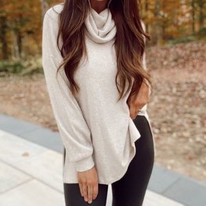 Boutique Staccato Oatmeal cowl neck waffle sweater
